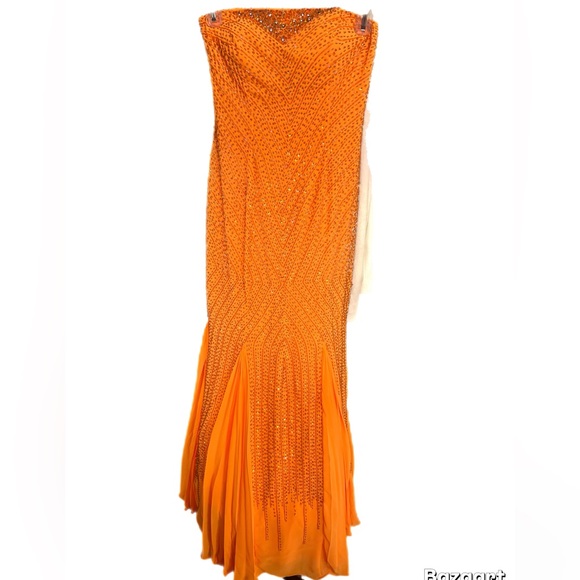 Womens Bright Orange Sequins Gown Size 4 Lace Up Back Crinoline Bottom - Picture 1 of 5